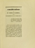 view Considérations sur le cancer en général, suivies de recherches sur le cancer des os : thèse présentée et publiquement soutenue à la Faculté de médecine de Montpellier, le [...] juillet 1838 / par Édouard Galy.