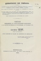 view Thèse présentée et publiquement soutenue à la Faculté de médecine de Montpellier, le 30 juillet 1838 / par Éloi-Henri Crespy.