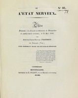 view De l'état nerveux : thèse présentée à la Faculté de médecine de Montpellier et publiquement soutenue, le 26 mai 1840 / par Antoine-Joseph-Edouard Pastoret.