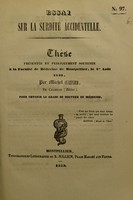 view Essai sur la surdité accidentelle : thèse présentée et publiquement soutenue à la Faculté de médecine de Montpellier, le 1er août 1840 / par Michel Cuizinier.