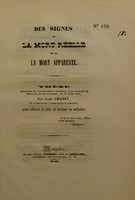 view Des signes de la mort réelle et de la mort apparente : thèse présentée et publiquement soutenue à la Faculté de médecine de Montpellier, le 31 août 1840 / par André Chanet.