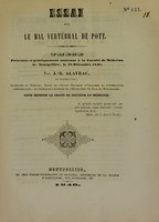 view Essai sur le mal vertébral de Pott : thèse présentée et publiquement soutenue à la Faculté de médecine de Montpellier, le 28 décembre 1840 / par J.-B. Alayrac.