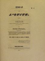 view Essai sur l'otite : thèse présentée et publiquement soutenue à la Faculté de médecine de Montpellier, le 18 janvier 1841 / par Casimir Chociewicz.