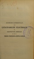 view Recherches expérimentales sur l'excitabilité électrique des circonvolutions cérébrales et sur la période d'excitation latente du cerveau / par Henry C. de Varigny.