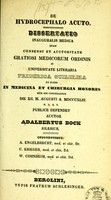 view De hydrocephalo acuto : dissertatio inauguralis medica ... / publice defendet auctor Adalbertus Bock ; opponentibus A. Engelbrecht, C. Krieger, W. Cohnheim.