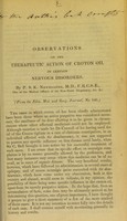 view Observations on the therapeutic action of croton oil in certain nervous disorders / by P.S.K. Newbigging.