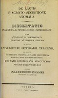 view De lactis e scroto secretione anomala : dissertatio inauguralis physiologico-pathologica ... / publice defensurus est auctor Franciscus Koller.