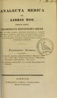 view Analecta medica ex libris mss. / primum edidit Fridericus Reinholdus Dietz. Fasciculus primus.