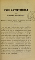 view Voie artificielle dans l'estomac des animaux : mémoire lu à la Société impériale des naturalistes de Moscou, le 17 décembre 1842.