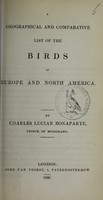 view A geographical and comparative list of the birds of Europe and North America / by Charles Lucian Bonaparte.