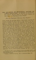 view The influence of mechanical factors on lymph production / by E.H. Starling.