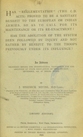 view Has 'réglementation' (the C.D. Acts) proved to be a sanitary benefit to the European or Indian armies, so as to call for its maintenance or its re-enactment? : Has the abolition of the system been followed by injury and not rather by benefit to the troops previously under its influence? : an address delivered before the International Federation for the Abolition of State Regulation of Prostitution, September, 1896, at Berne, Suisse / by J. Birkbeck Nevins.