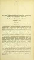 view Further researches on some parasitic protozoa found in cancerous tumours. [Pt. 2] / by M. Armand Ruffer and H.G. Plimmer.