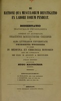 view De ratione qua musculorum defatigatio ex labore eorum pendeat : dissertatio inauguralis physiologica quam consensu et auctoritate gratiosi medicorum ordinis in alma Litterarum Universitate Friderica Guilelma ut summi in medicina et chirurgia honores rite sibi concedantur die XXXI. m. Augusti a. MDCCCLXIII ... / publice defendet auctor Hugo Kronecker ; opponentibus E. Nuglisch, I. Schiffer, I. Krause.