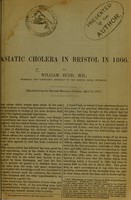 view Asiatic cholera in Bristol in 1866 / by William Budd.