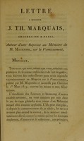 view Lettre à Monsieur J. Th. Marquais, chirurgien à Paris, auteur d'une Réponse au Mémoire de M. Magendie, sur le vomissement.