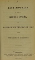 view Testimonials on behalf of George Combe, as a candidate for the Chair of Logic in the University of Edinburgh.