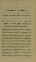 view Separation of arsenic ... : the large gold medal was presented to Mr. James Marsh, of the Royal Arsenal, Woolwich, for his method of separating small quantities of arsenic from substances with which it may have been mixed.