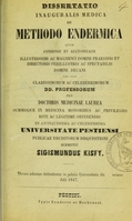 view Dissertatio inauguralis medica de methodo endermica ... / submittit Sigismundus Kisfy.