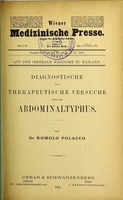 view Diagnostische und therapeutische Versuche über den Abdominaltyphus / von Romolo Polacco.