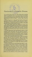 view Carcinoma is a parasitic disease : being the Bradshaw lecture delivered before the Royal College of Surgeons of England / by Henry T. Butlin.