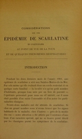 view Considérations sur une épidémie de scarlatine : en particulier au point de vue de la toux et de quelques phénomènes respiratoires : thèse présentée et publiquement soutenue à la Faculté de médecine de Montpellier le 9 mai 1902 / par G. Pommier.