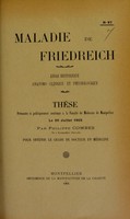 view Maladie de Friedreich : essai historique, anatomo-clinique et physiologique : thèse présentée et publiquement soutenue à la Faculté de médecine de Montpellier le 30 juillet 1902 / par Philippe Combes.