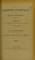 view De la griffe cubitale : étude analytique : thèse présentée et publiquement soutenue à la Faculté de médecine de Montpellier le 17 février 1904 / par Octave Sauvaire.