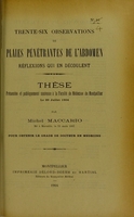 view Trente-six observations de plaies pénétrantes de l'abdomen : réflexions qui en découlent : thèse présentée et publiquement soutenue à la Faculté de médecine de Montpellier le 29 juillet 1904 / par Michel Maccario.