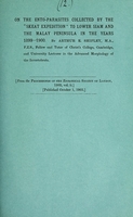 view On the ento-parasites collected by the 'Skeat expedition' to lower Siam and the Malay peninsula in the years 1899-1900 / by Arthur E. Shipley.