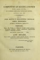 view Sunt-ne inter ascitem et peritonitidem chronicam certa discrimina quibus dignosci queant? : thesis, quam, Deo favente, in celeberrimâ Facultate Medicâ Parisiensi, praesentibus judicibus, publicis competitorum disputationibus subjiciet et delucidare conabitur, die mensis Februarii [...] 1824 / Ant. Dugès.