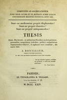 view Sunt-ne medicamina propriè diaphoretica? : Sunt-ne propriè diuretica? : Sunt-ne propriè antispasmodica? : thesis quam, Deo favente, in saluberrimâ Facultate Medicâ Parisiensi, praesentibus competitionis judicibus, publicis competitorum disputationibus subjiciet, et explanare tueri conabitur, die martii 1824 / J. Bouillaud.