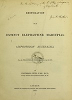 view Restoration of an extinct elephantine marsupial (Diprotodon australis) / by Professor Owen.
