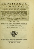 view De pessariis : theses anatomico-chirurgicae, quas, Deo juvante, & praeside M. Petro-Mathurino Botentuit Langlois ... / tueri conabitur, Joannes-Baptista Parroisse.