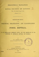 view On Pareiasaurus bombidens (Owen), and the significance of its affinities to amphibians, reptiles, and mammals / by H.G. Seeley.