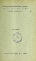 view Studies on sex-determination in amphibians. IV. The effects of external factors, acting before or during the time of fertilization, on the sex ratio of Bufo lentiginosus / Helen Dean King.