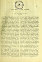 view Therapeutics of syphilis : including preliminary observations with the Ehrlich-Hata preparation, dioxydiamidoarsenobenzol or salvarsan / by Victor C. Pedersen.