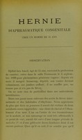 view Hernie diaphragmatique congénitale chez un homme de 55 ans : thèse présentée et publiquement soutenue devant la Faculté de médecine de Montpellier le 24 novembre 1904 / par Albert Trolard.