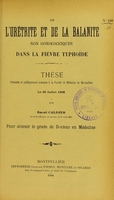 view De l'urétrite et de la balanite non gonococciques dans la fièvre typhoïde : thèse présentée et publiquement soutenue à la Faculté de médecine de Montpellier le 30 juillet 1908 / par Raoul Caldier.