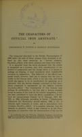 view The characters of official iron arsenate / by Frederick B. Power and Harold Rogerson.