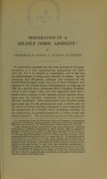 view Preparation of a soluble ferric arsenate / by Frederick B. Power and Harold Rogerson.