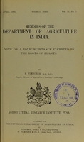 view Note on a toxic substance excreted by the roots of plants / by F. Fletcher.