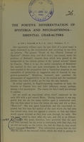 view The positive differentiation of hysteria and psychasthenia : essential characters / by Tom A. Williams.