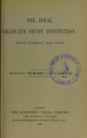 view The ideal graduate study institution : what Germany has done.