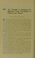 view An attempt to ascertain the absolute toxic possibilities of fritted lead glazes ; White lead and plumbism / by W. Thomason.