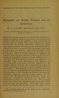 view Remarks on snake venom and its antidotes / by T. Lauder Brunton.