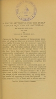 view A simple apparatus for the intravenous injection of salvarsan / by Howard Fox and William B. Trimble.