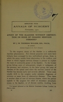 view Atony of the bladder without obstruction or signs of organic nervous diseases / by J.W. Thomson Walker.