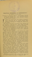 view Practical experience in appendicitis / by George I. Miller.