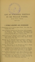 view List of published writings by Sir William Turner, K.C.B., F.R.S.L., P.R.S.E., 1854-1910.